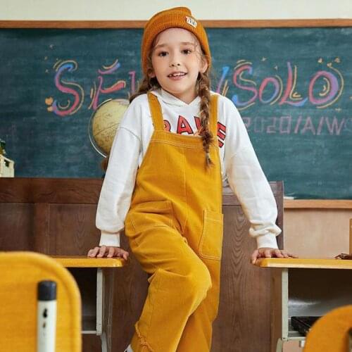Autumn Winter Casual Overalls For Children Girls With 4 Pockets Adjustable Shoulder Strap Jeans Jumpsuit Suspenders Long Pants