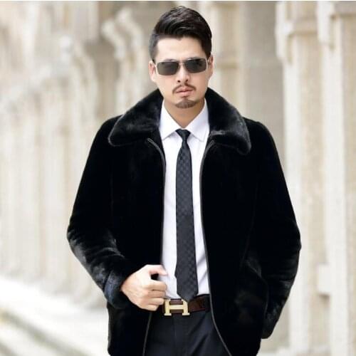 Autumn short faux mink fur leather jacket mens winter thicken warm fur leather coat men loose jackets jaqueta de couro B124