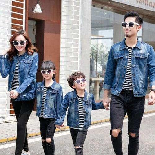 Family Matching Outfits Fashion Causal Denim Coat New Spring Family Look Mom and Me Matching Clothes Matching Couple Outfits