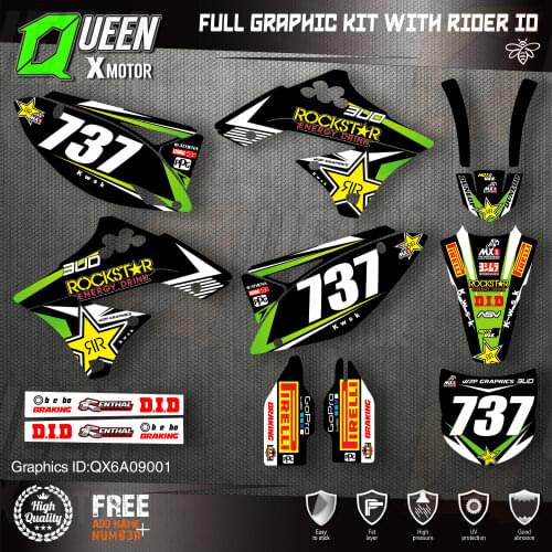 Queen X MOTOR Custom Team Graphics Decals Stickers Kit For Kawasaki Decal 2009 2010 2011 2012 KXF 250 001