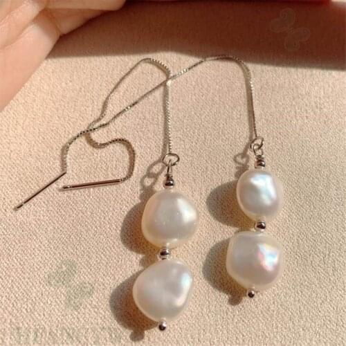 White Baroque Pearl Earring Platinum plating Ear wire Party Natural Accessories Women Aurora Wedding Flawless Earbob Fashion