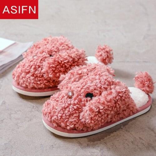 ASIFN Womens Cartoon Cute Slippers with Fur Home Winter Girls Soft Bottom Indoor Cartoon Ladies Fluffy Slippers Platform Shoes