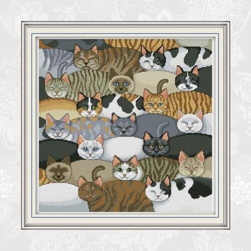 Cats Patterns Counted Cross Stitch Printed Cloth 11CT 14CT DIY Embroidery Fabric Cotton Thread Needle Sets Cross-stitching