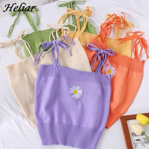 HELIAR Women Y2k Tops Cute Tops Flower Embroidery Straps Sweet Cute Women Camis Harajuku Camis For Women Summer