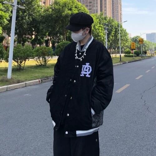 Spring autumn jacket mens retro cashew flower letter embroidery sports hip-hop couple stitching top loose baseball uniform coat