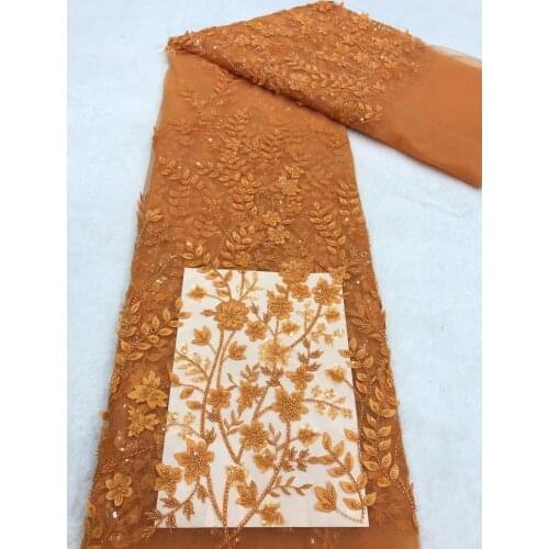 High quality embroidered French tulle lace fabric with beads for wedding SYJ-698884 Nice design African net lace fabric