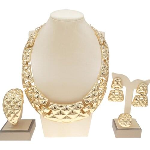 Yulaili Hot Selling Brazilian Gold Luxury Copper Gold Plated Jewelry Set Italian Gold Four Jewelry Sets Women Party Wedding Gift