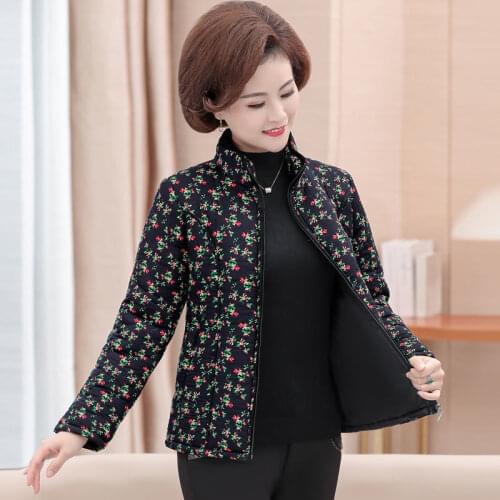 Women 2021 Autumn Winter Fashion Large Size Cotton Jacket Female Short Printed Warm Parkas Ladies Stand Collar Slim Coats W261