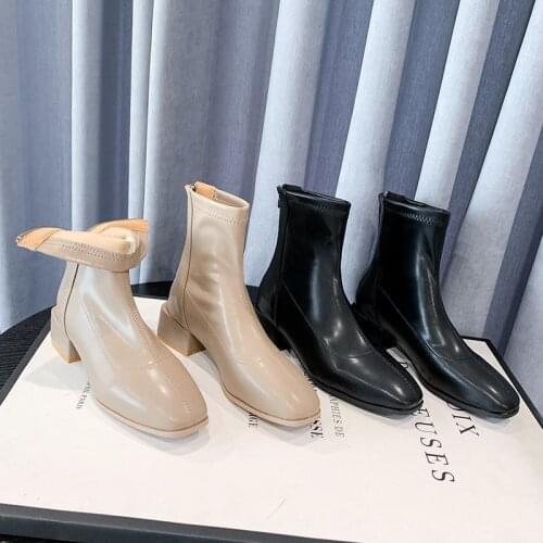 Summer Boots Women White Shoes Round Toe Boots-Women Low Mid Calf Mid-Calf Rubber Ladies 2021 Med Rome Cotton Fabric Flock Soli