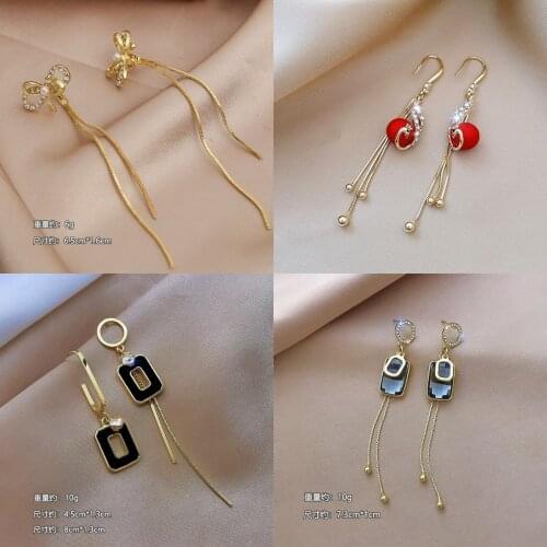 Tassel Earrings for Women Butterfly Peacock Star Heart Geometric Shell Pearl Rhinestone Long Tassel Dangle Earring Female