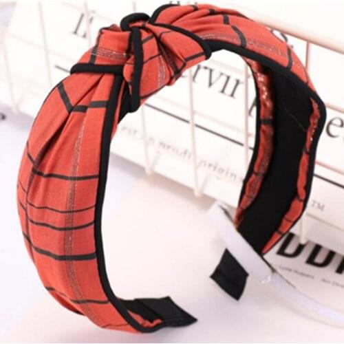 Handmade Plaid Headband for Women Trendy Headwear Top Knot Wide Hairband Adult Hair Accessories Turban Headband Girls Headband