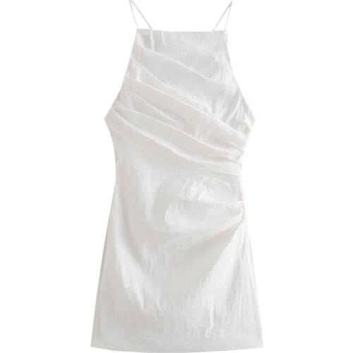 2021 Summer women Cross Back Straps Dress suspenders mini Dresses club Ruched Halter Bodycon sexy backless Slim Sling Vestidos