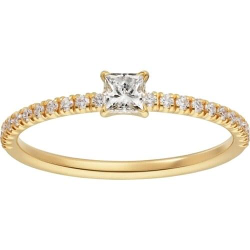 14K Au585 Yellow Gold Ring Women Wedding Anniversary Engagement Party Ring 4 Claw Square Princess Moissanite Diamond Elegant