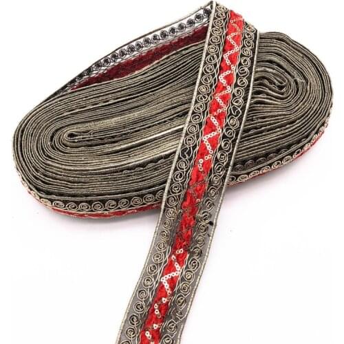 1 Yards Embroidery Lace Trim Sequined Webbing Ribbon Ethnic Clothing Embroidered Bridal Lace Sew Accessories