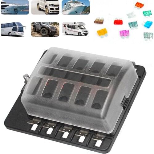10 Way Blade Fuse Box Holder with LED Warning Light for Car Boat Marine Trike Suitable For Car Auto Accessories Blade Fuse Box