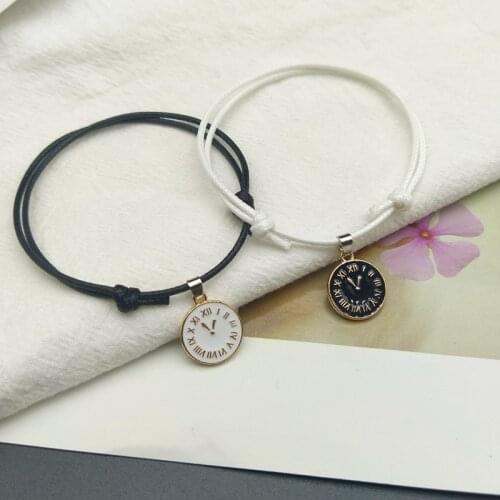 2 pcs Couple Bracelet Black White Color Adjustable Lucky Fashion Men Women Bracelet Gift for Friend Clock Design Hand Jewelry