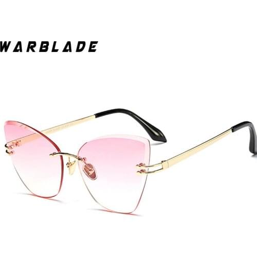 2018 Fashion Rimless Cat Eye Sunglasses Women Brand Designer Clear Lens Gradient Sun Glasses Female UV400 High Quality Metal
