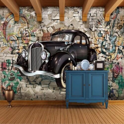 3D wallpaper Retro Graffiti Mural Classic Car Wallpaper restaurant Living Room Bedroom TV Background Wall Deocative Custom Size