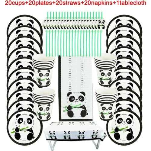 Panda Theme Design Paper Tablecloth Disposable Tableware Sets Kid Birthday Family Party Decoration Supplies 81Pcs/51Pcs