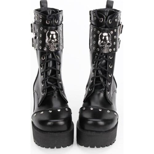Angelic imprint New Arrival PU Leather Round Toe Punk style Platform Booties Ankle Boots Lolita Shoes Size35-39 8825