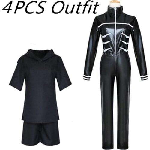 Anime Tokyo Ghoul Ken Kaneki Cosplay Costume Full Set Black Leather Fight Uniform Women Men Halloween Costume With Mask Wig