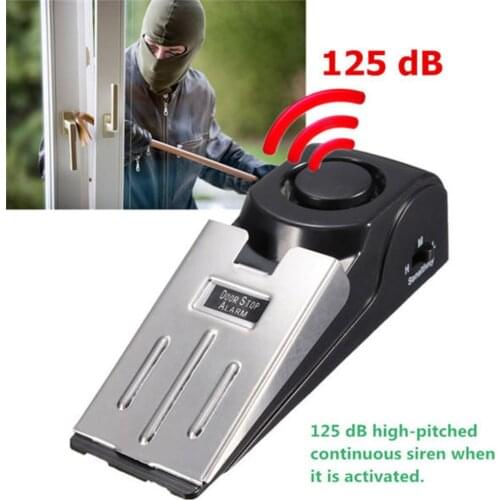125DB Wireless Door Stop Alarm Stainless Steel 3 Sensitivity Level Sensor Wedge-shaped Portable Home Travel Security