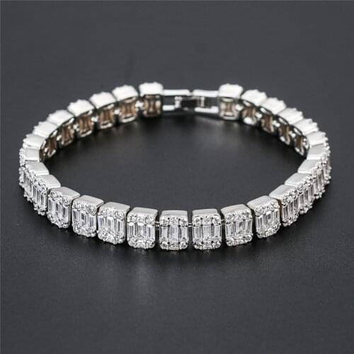 Bling Iced Out Bracelet 2 Colors Luxury Square Cubic Zircon Bracelets Fashion Hip Hop Jewelry For Men Women Gifts