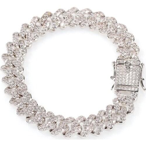 12mm wide Hip Hop AAA Cubic Zirconia Paved Bling Iced Out Square Cuban Miami Link Chain Bracelets for Men Women Rapper Jewelry