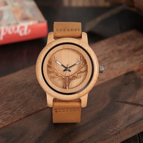 BOBO BIRD Timepieces Bamboo Watches Men Women Skeleton Deer Buck Head Design Wood Quartz Watch relogio masculino