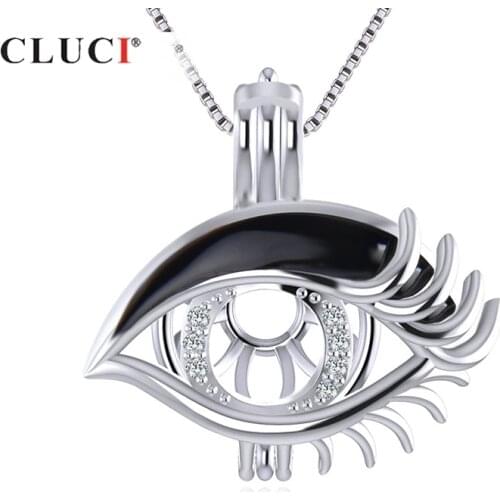 CLUCI Silver 925 Vintage Eye Shaped Pearl Locket Women Jewelry 925 Sterling Silver Pendant Mysterious Eye Pearl Locket SC315SB