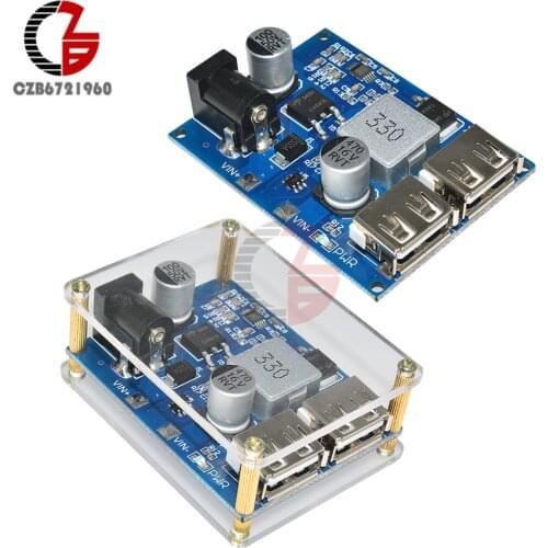 DC-DC Step Down Power Supply 12V to 5V 5A LM2596S Voltage Regulator Step-Down Buck Converter Dual USB with Acrylic Case