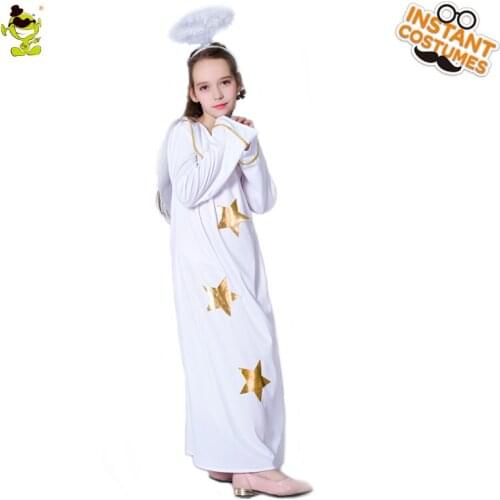 Girl Angle Princess Costumes Cosplay Birthday Party Role Playing Kid White Star Dress with Halo and Wings