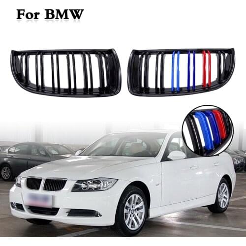 For BMW E90 E91 3 Series 2004 2005 2006 2007 Gloss Matt Black M Color 2 Line Front Kidney Grille Grill Double Slat 1 Pair