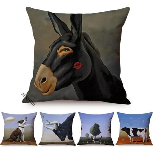 Euro Surrealism Animals Donkey Dog Horse Famous Oil Painting Modern Decoration Sofa Throw Pillow Case Abstract Art Cushion Cover