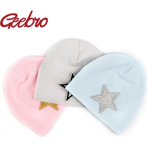 Geebro Sequins Star Baby Hat Newborn Spring Winter Warm Stretch Cotton Baby Hat Solid Color Cute Beanie For Baby Girls Boys