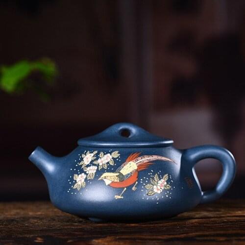 Yixing Purple Sand Bottle Genuine Famous Artists Hand-made Ore Mud Painting Stone Pot Kungfu Teapot Tea Set