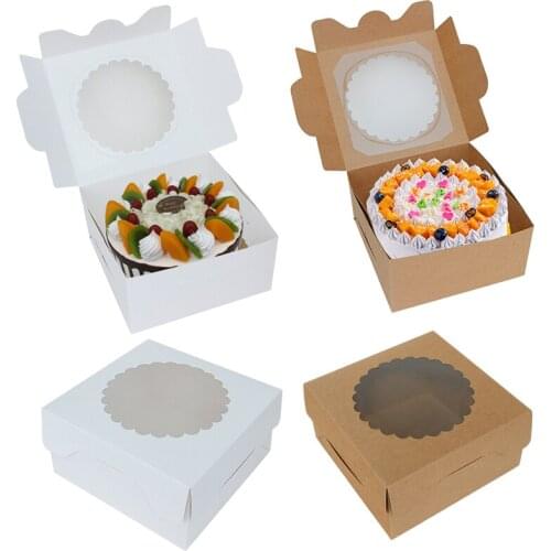 1/5Pcs 3Sizes Empty Clear Window Paperboard Cake Packing Box Muffin Cookies Candy Holder Wedding Party Birthday Dessert Storage