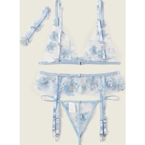 Underwear Set Women Comfortable Flower Embroidered Print Garter Lingerie Sets For Ladies French Style Bralette Brassiere Bra #3