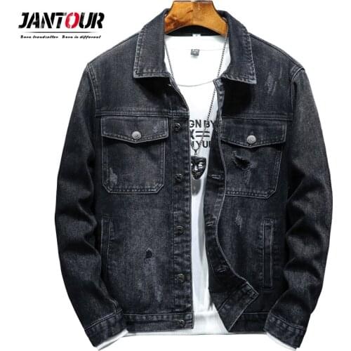 Jantour 2020 New Jacket Men Autumn Winter Men Clothing Fashion Letter Print Thicken Denim Jacket Turn-Down Collar Big Size M-4XL