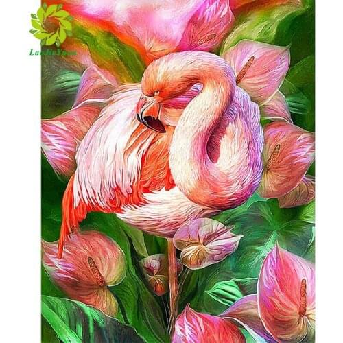 LaoJieYuan 5D DIY Diamond Painting Flamingo Full Round Diamond Embroidery Animals Cross Stitch Handmade Art Home Decoration