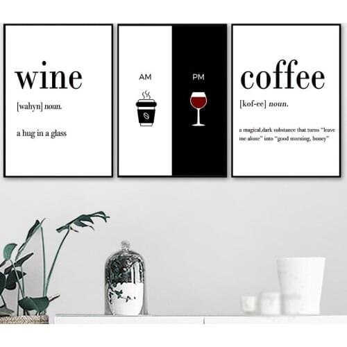 Minimalist Black White Poster Canvas Wall Art Picture Kitchen Dining Wine Coffee Print for Bedroom Decor Home Wall Art Painting