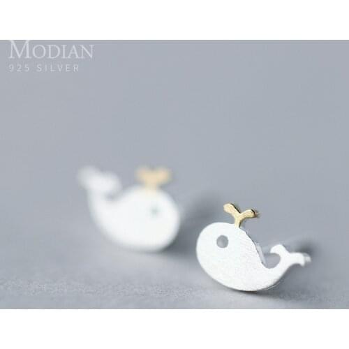 Modian Small Cute Scrub Whale Stud Earrings Simple Sweet Sterling Silver 925 Jewelry For Women Party Fashion Tiny Ohrringe