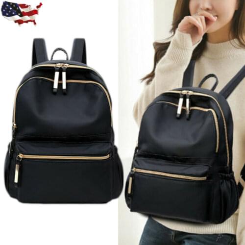 Fashion Women Lady Classic Black Small Backpack Travel Casual Large Capacity Oxford Cloth Zipper Schoolbag With Pockets