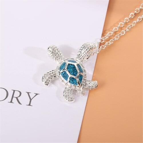 Sea Turtle Ocean Blue Fire Opal Inlay Silver Jewelry Necklace For Women Jewelry Accessories Gift Necklace Украшения Женские