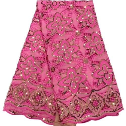 Latest 2021 High Quality African Nigerian Tulle Lace Fabric With Sequins Embroidery Sewing Guipure Organza Prom Dresses DP-145