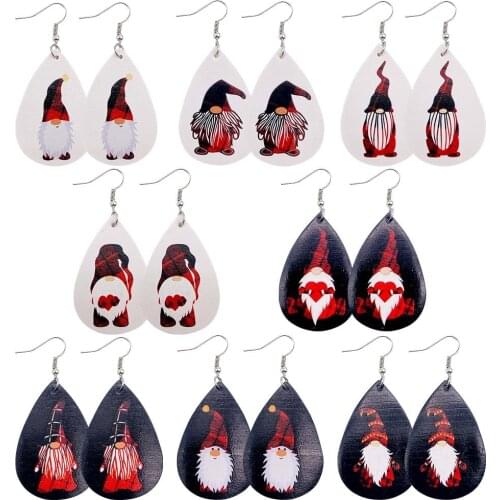 Potosala Christmas Drop-shaped Leather Earrings Christmas Dwarf Print Earrings New Female Fashion Jewelry Gifts Wholesale