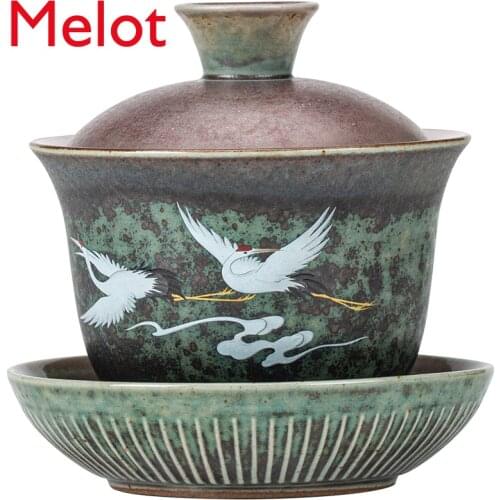 Retro Ceramic Cover Bowl Teacuff Large 300ml Extra Large Kung Fu Tea Set Anti-hot Tea Ceramic Bowls Handmade Chinese Gaiwan