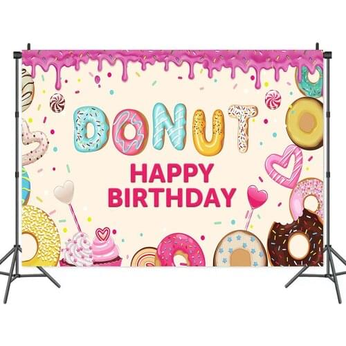 Pink Donut Sweet Heart Background for Portrait Photography Birthday Party Decors Photographic Backdrops Photocall Studio