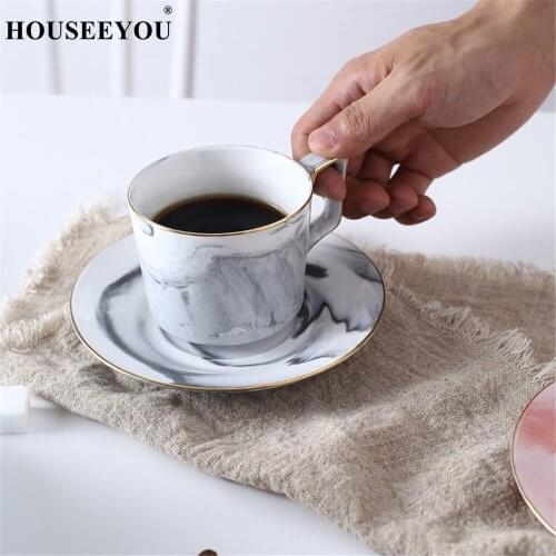 Hand Painted Ceramic Marble Pattern Coffee Cup Saucer Set Teacup Morning Afternoon Tea Home Bar Restaurant Tool