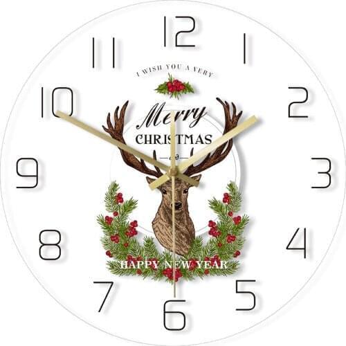 Merry Christmas And Happy New Year Winter Holidays Decorative Wall Clock Farmhouse Christmas Deer Wall Watch Housewarm Gift Idea